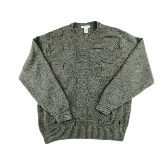 Vintage Geoffrey Beene Men's XXL Olive Crew Neck Sweater 100% Cotton Hong Kong - Picture 1 of 6
